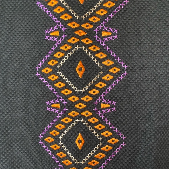 Peter Nygard Black Sleeveless Stretch Dress with Orange Purple Design NWT - Picture 4 of 11